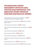 PTCB MEDICATION THERAPY  MANAGEMENT CERTIFICATE EXAM&comma;  PTCB MTM EXAM PREPARATION&comma; PTCB  MEDICATION HISTORY CERTIFICATE  EXAM BANK QUESTIONS ANF ANSWERS