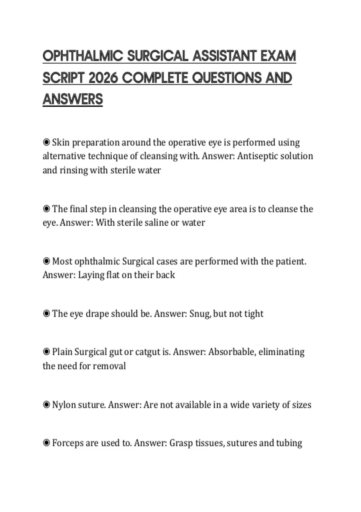 OPHTHALMIC SURGICAL ASSISTANT EXAM SCRIPT 2026 COMPLETE QUESTIONS AND ...