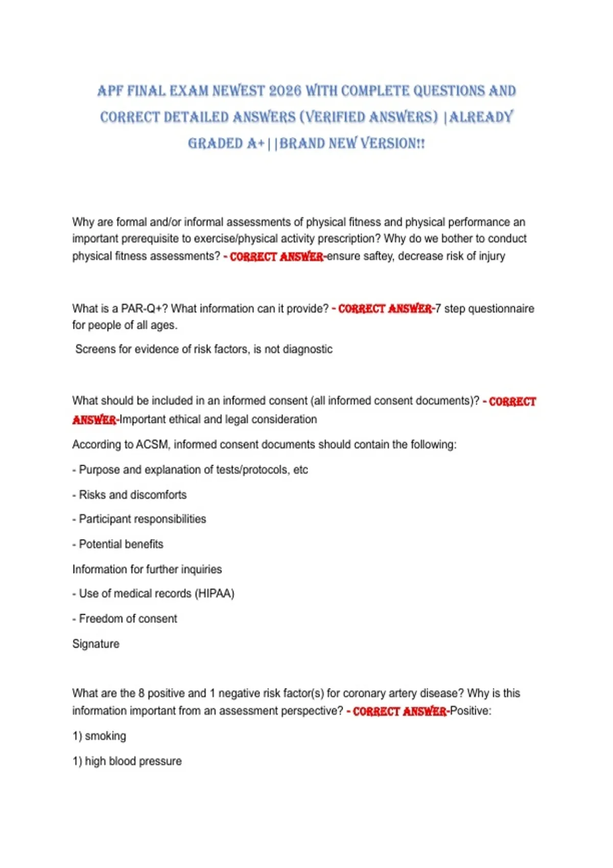 Apf finAl ExAm nEwEst 2026 with ComplEtE QuEstions And CorrECt dEtAilEd ...