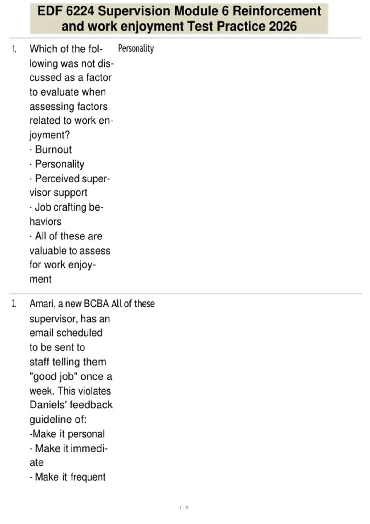 EDF 6224 Supervision Module 6 Reinforcement and work enjoyment Test ...
