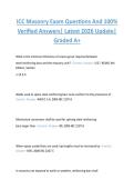 ICC Masonry Exam Questions And 100&percnt;  Verified Answers&vert; Latest 2026 Update&vert;  Graded A&plus;