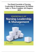 Test Bank Essentials of Nursing Leadership & Management 7th Edition Sally A&period; Weiss Complete All Chapters 2024         Chapter 1&colon; Nursing Leadership and Management MULTIPLE CHOICE 1&period;&Tab;According to Henri Fayol&comma; the functions of planning&comma; organizing&comma; coordina