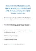 Navy Reserve Fundamentals Course  &lpar;NAVRESFOR-NRF-3&period;0&rpar; Questions And  100&percnt; Verified Answers&vert; Latest 2026  Update&vert; Graded A&plus;