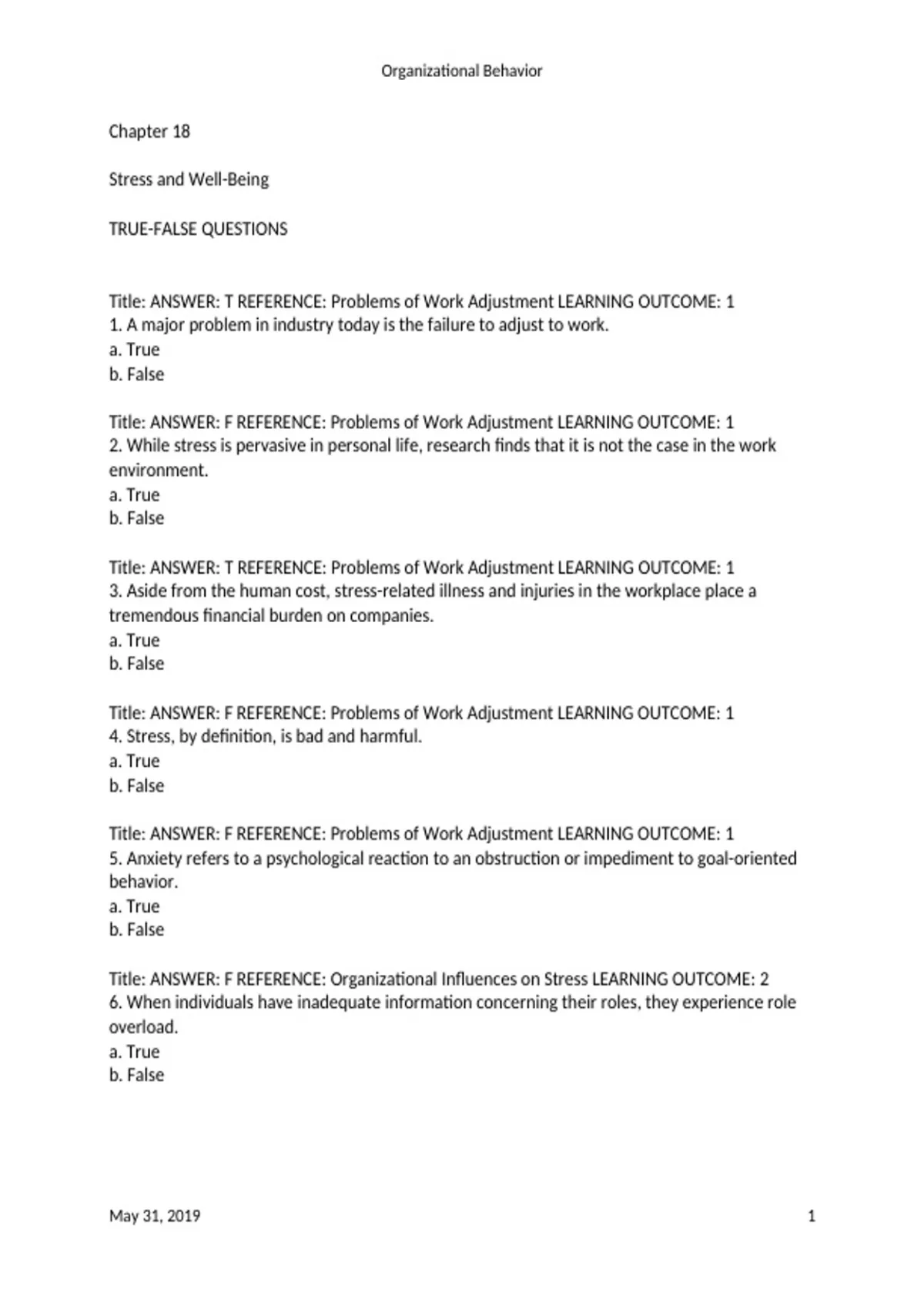 Organizational Behavior Test Bank Chapter 18 2025/2026 Complete ...