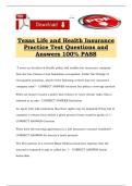 Texas Life and Health Insurance Practice Test Questions and Answers 100&percnt; PASS