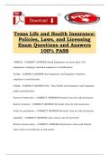 Texas Life and Health Insurance&colon; Policies&comma; Laws&comma; and Licensing Exam Questions and Answers 100&percnt; PASS