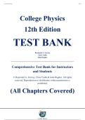 Test Bank &mdash; College Physics&comma; 12th Edition &mdash; Raymond A&period; Serway&comma; Chris Vuille & John Hughes &mdash; ISBN 9780357976425 &mdash; Latest Update 2025&sol;2026 &mdash; &lpar;All Topics Covered 1‑30&rpar;