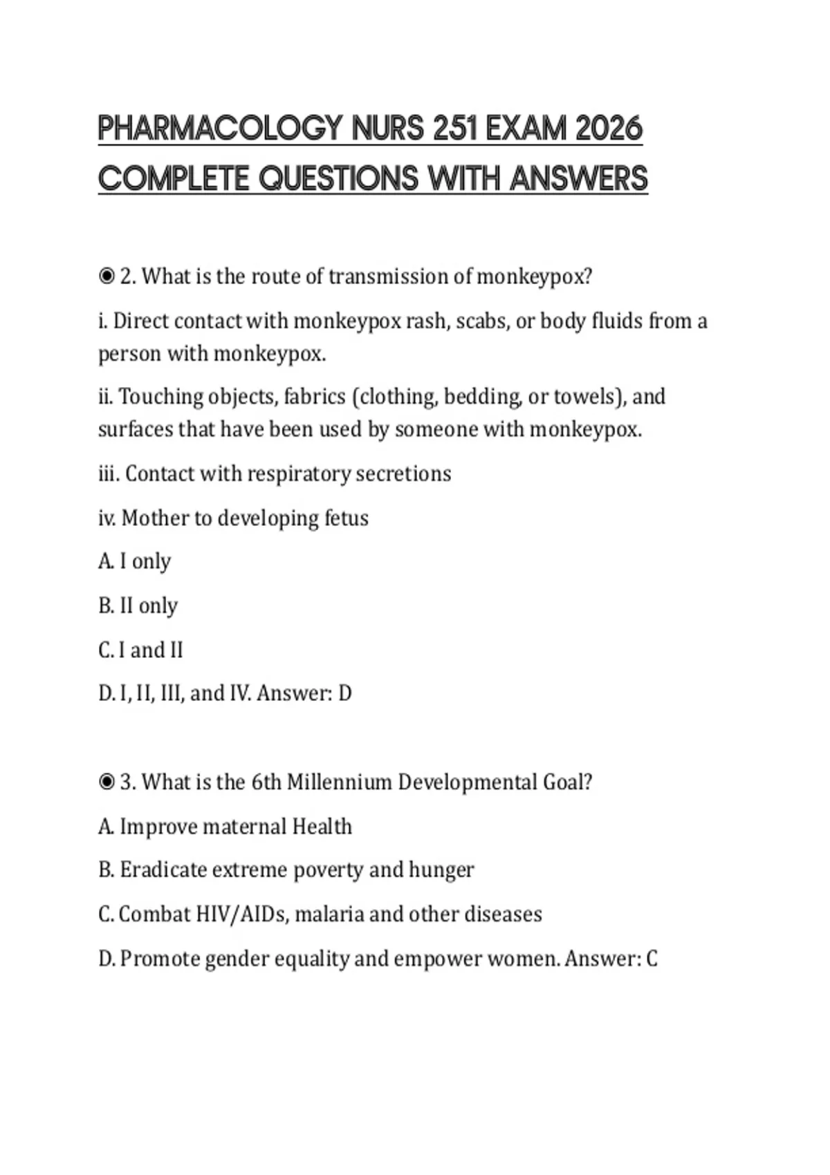 PHARMACOLOGY NURS 251 EXAM 2026 COMPLETE QUESTIONS WITH ANSWERS ...