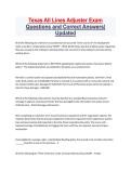 Texas All Lines Adjuster Exam Questions and Correct Answers&vert; Updated