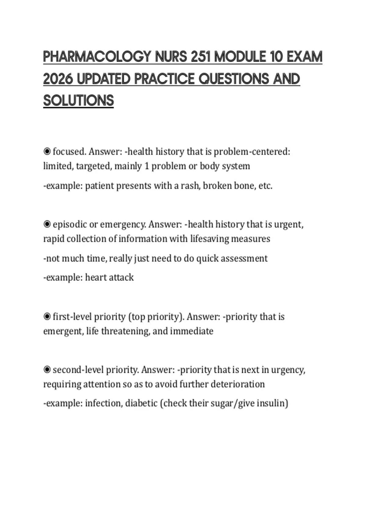 PHARMACOLOGY NURS 251 MODULE 10 EXAM 2026 UPDATED PRACTICE QUESTIONS ...