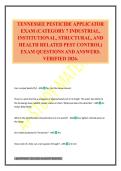 TENNESSEE PESTICIDE APPLICATOR EXAM &lpar;CATEGORY 7 INDUSTRIAL&comma; INSTITUTIONAL&comma; STRUCTURAL&comma; AND HEALTH RELATED PEST CONTROL&rpar; EXAM QUESTIONS AND ANSWERS&period; VERIFIED 2026&period;