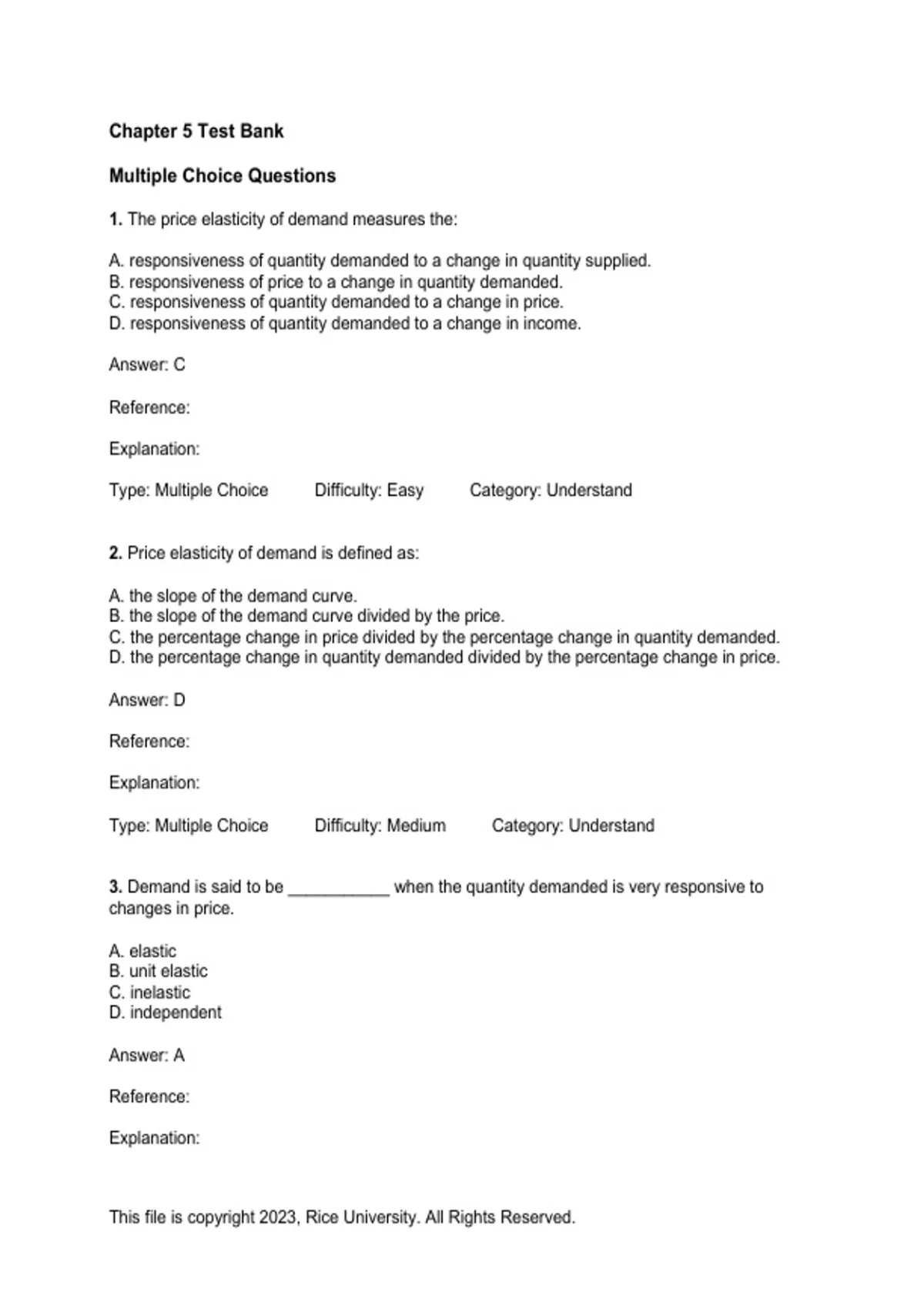 Microeconomics 3e Test Bank Chapter 5 Elasticity 2025/2026 Complete ...
