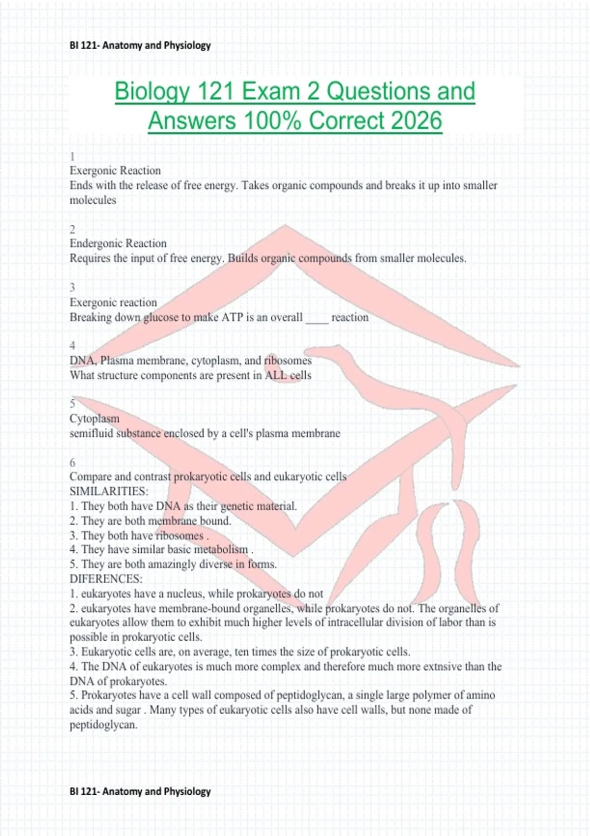 Biology 121 Exam 2 Questions and Answers 100% Correct 2026 - Biology ...