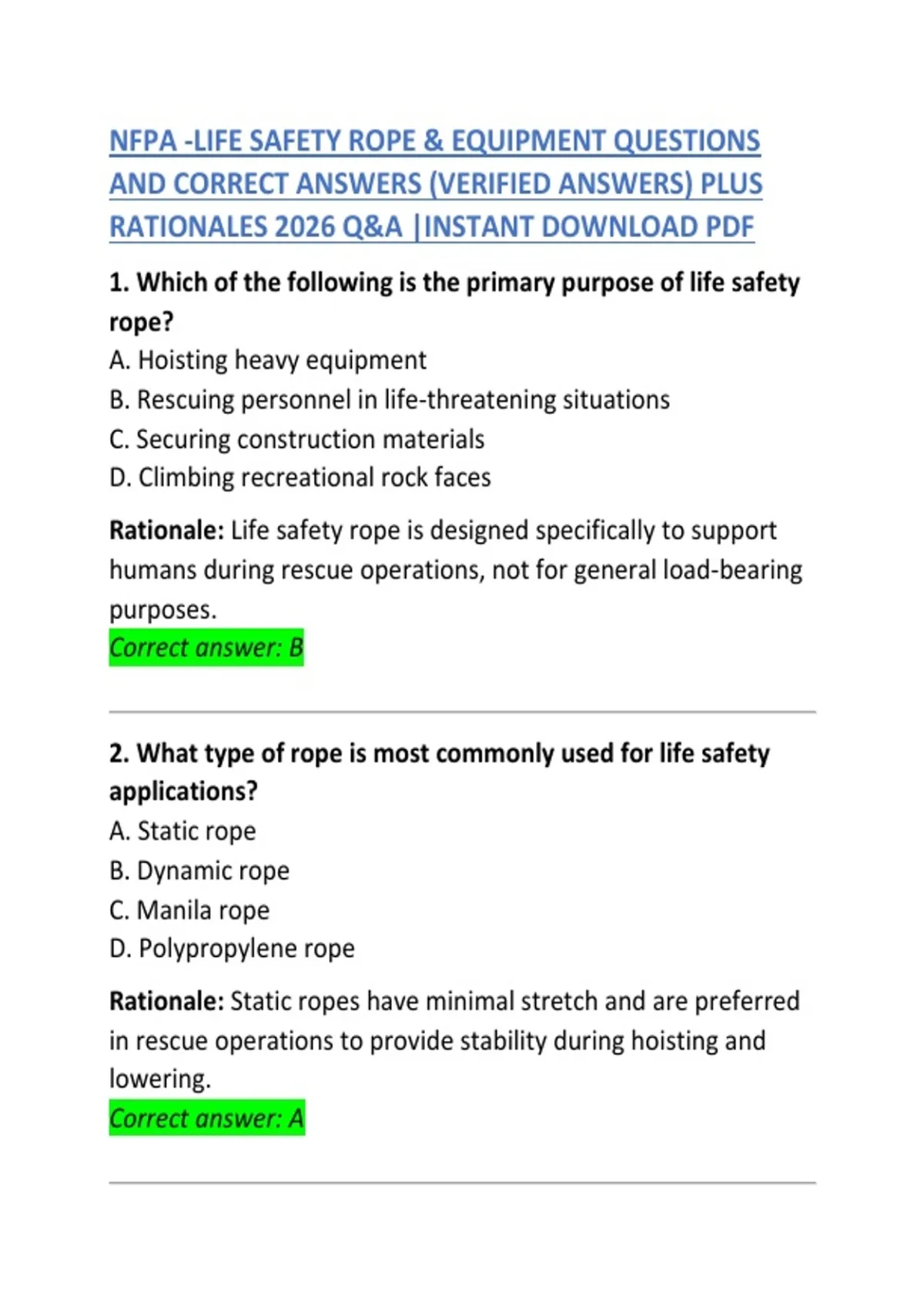 Amazon Rope Distance Question NFPA – Life Safety Rope & Equipment: Questions & Correct Answers - NFPA ...