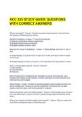 ACC 255 STUDY GUIDE QUESTIONS WITH CORRECT ANSWERS