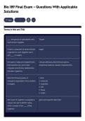 Bio 189 Final Exam &ndash; Questions With Applicable Solutions