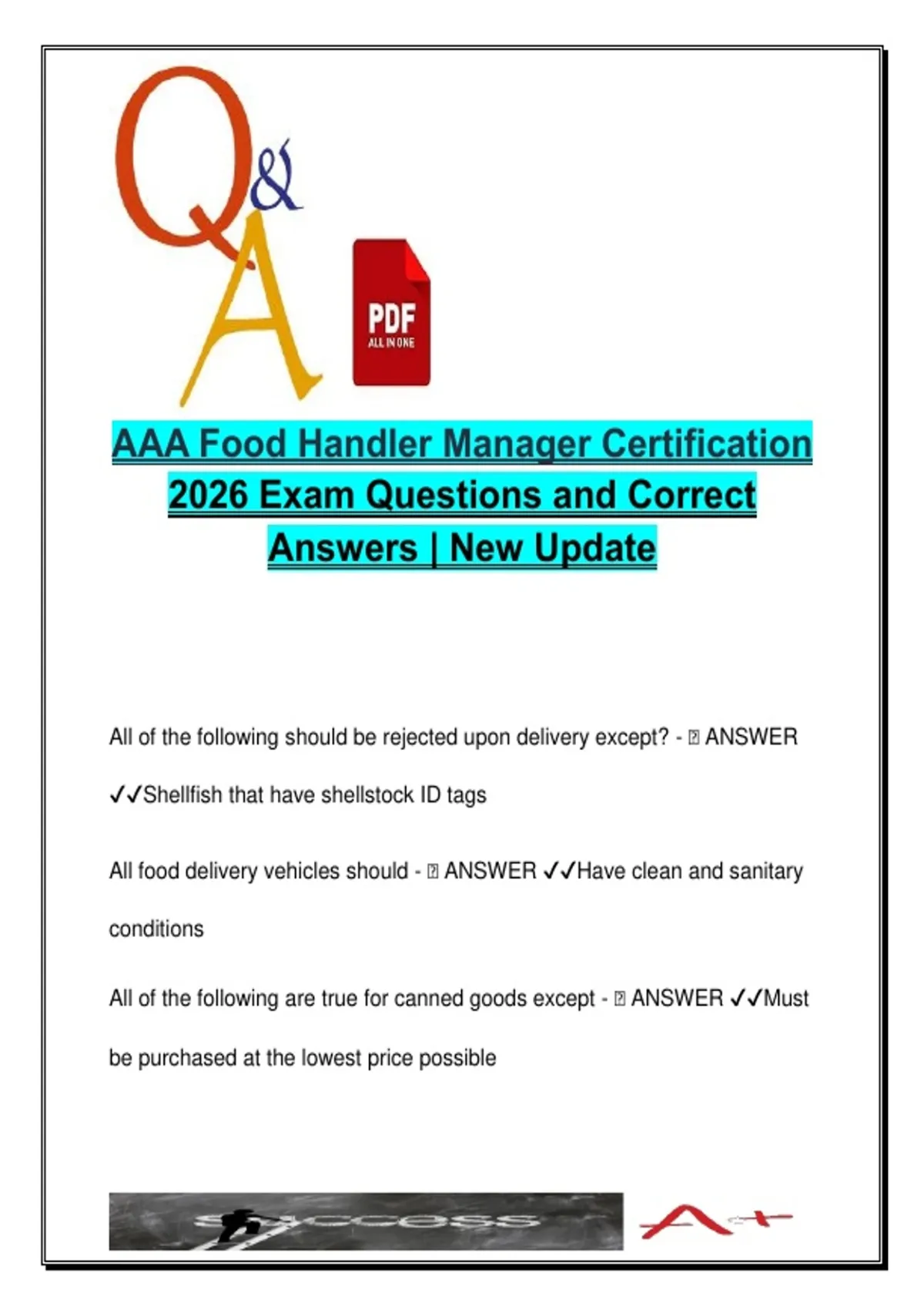 Food Safety Manager Exam (AAA 2026) – 130 Questions with Answers ...