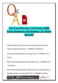 AAA Food Manager Certification 2026 &ndash; 160 Questions with Answers &vert; HACCP&comma; TCS&comma; Foodborne Illness&comma; ALERT