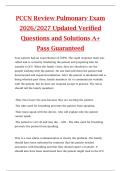 PCCN Review Pulmonary Exam  2026&sol;2027 Updated Verified  Questions and Solutions A&plus;  Pass Guaranteed