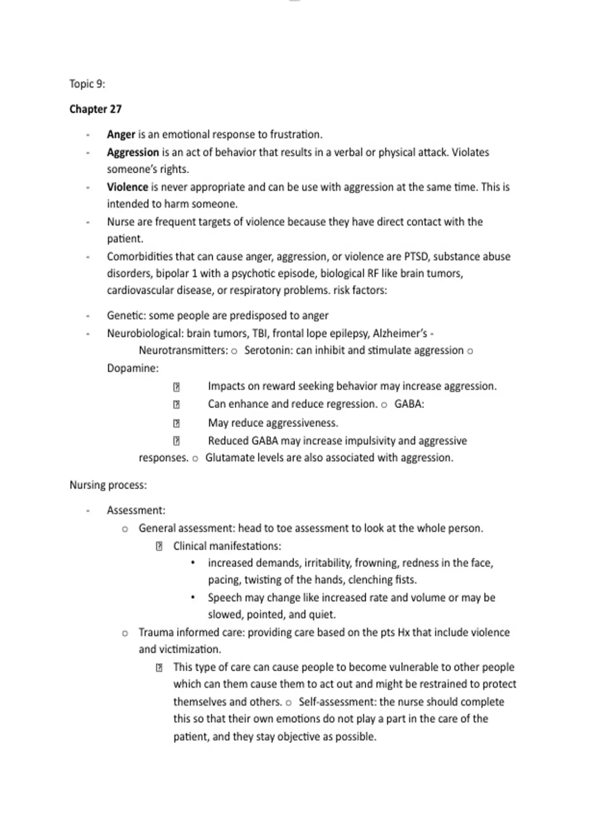 NSG 322 exam 4 notes anger aggression and violence management with ...
