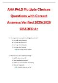 AHA PALS Multiple Choices  Questions with Correct  Answers Verified 2025&sol;2026  GRADED A&plus;