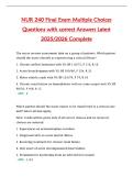 NUR 240 Final Exam Multiple Choices  Questions with correct Answers Latest  2025&sol;2026 Complete 