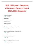 NUR 240 Exam 1 Questions  with correct Answers Latest  2025&sol;2026 Complete
