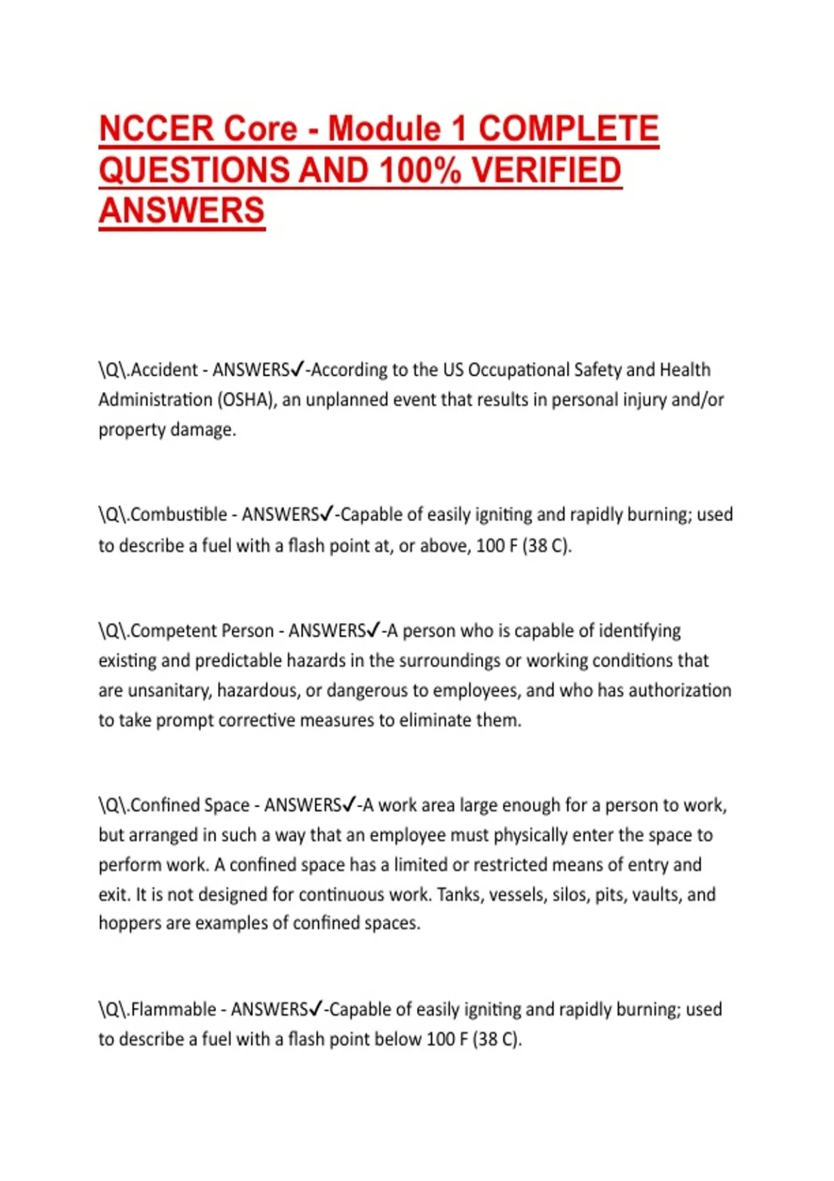 NCCER Core - Module 1 COMPLETE QUESTIONS AND 100% VERIFIED ANSWERS 2026 ...