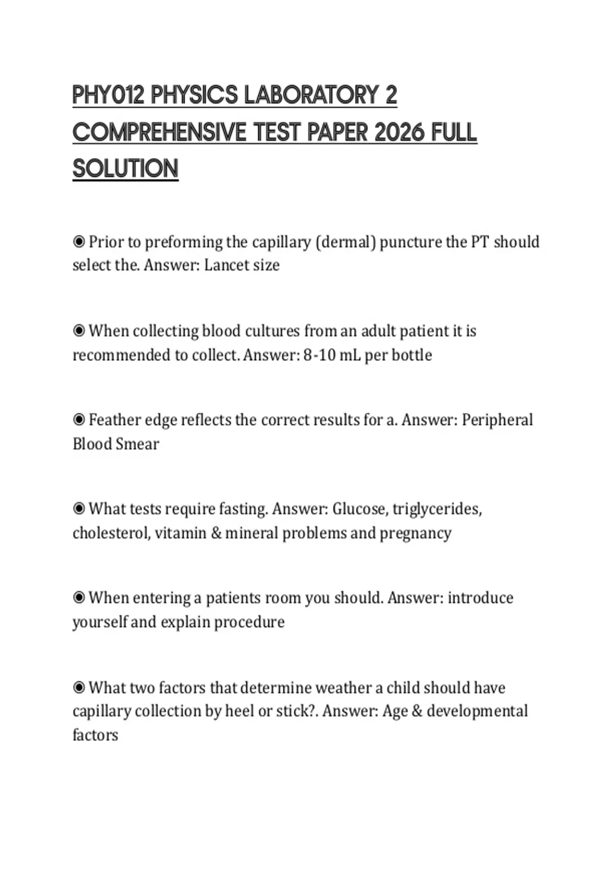 PHY012 PHYSICS LABORATORY 2 COMPREHENSIVE TEST PAPER 2026 FULL SOLUTION ...