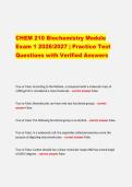CHEM 210 Biochemistry Module Exam 1 2026&sol;2027 &vert; Practice Test Questions with Verified Answers 