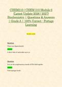 CHEM210 &sol; CHEM 210 Module 6 &lpar;Latest Update 2026 &sol; 2027&rpar; Biochemistry &vert; Questions & Answers &vert; Grade A &vert; 100&percnt; Correct - Portage Learning