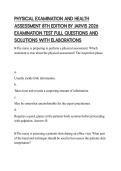 PHYSICAL EXAMINATION AND HEALTH ASSESSMENT 8TH EDITION BY JARVIS 2026 EXAMINATION TEST FULL QUESTIONS AND SOLUTIONS WITH ELABORATIONS