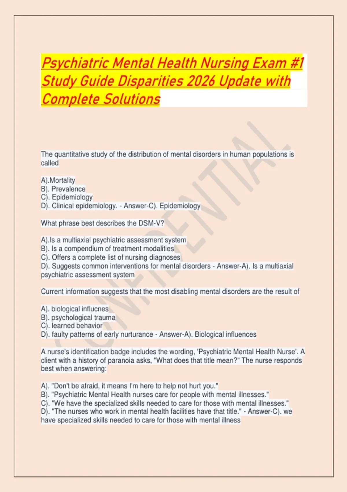 Psychiatric Mental Health Nursing Exam #1 Study Guide Disparities 2026 ...