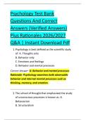 Psychology Test Bank  Questions And Correct  Answers &lpar;Verified Answers&rpar;  Plus Rationales 2026&sol;2027  Q&A &vert; Instant Download Pdf 