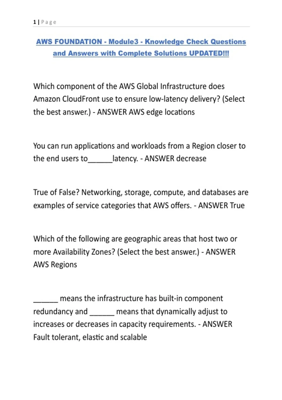 AWS FOUNDATION - Module3 - Knowledge Check Questions and Answers with ...
