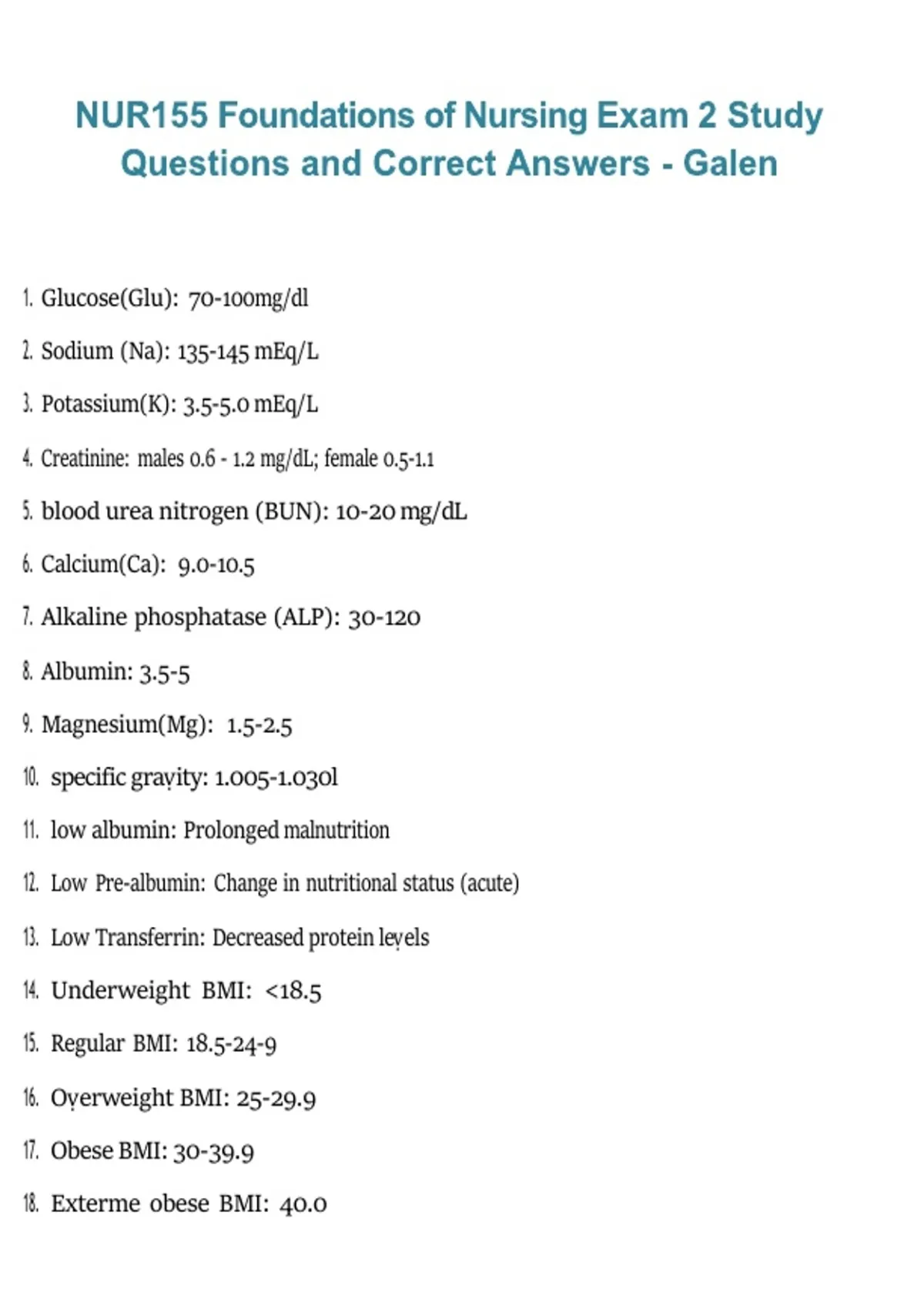 NUR 155 Foundations of Nursing Exam 2 – Galen 2026/2027 | Study ...