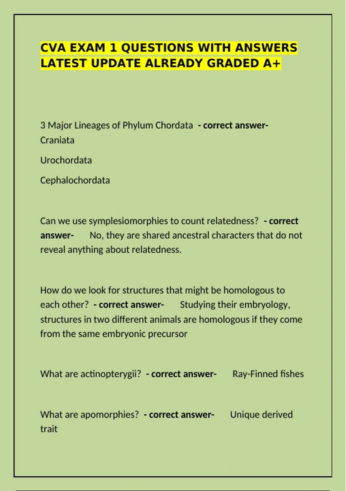 CVA Exam 1: Comparative Vertebrate Anatomy & Chordata Classification ...