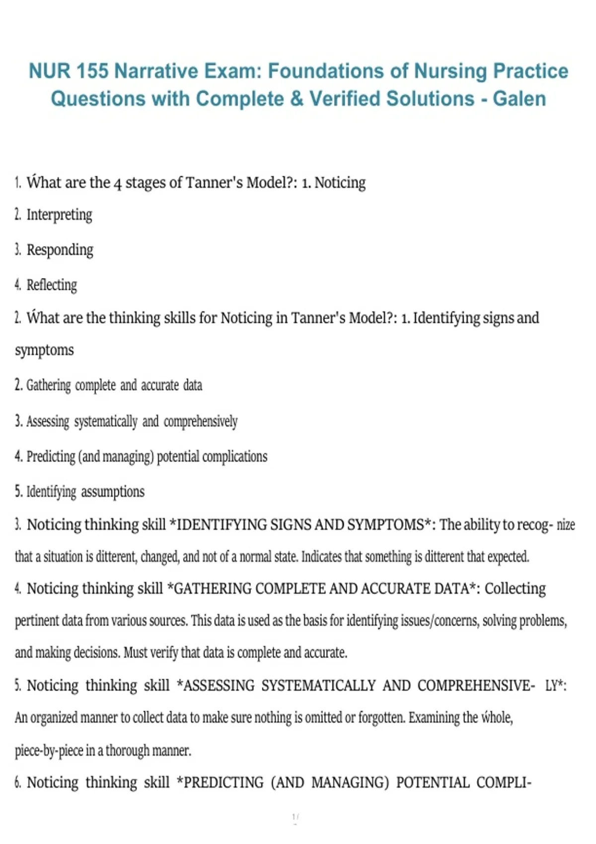 NUR 155 Narrative Exam – Foundations of Nursing Practice | Galen 2026/ ...