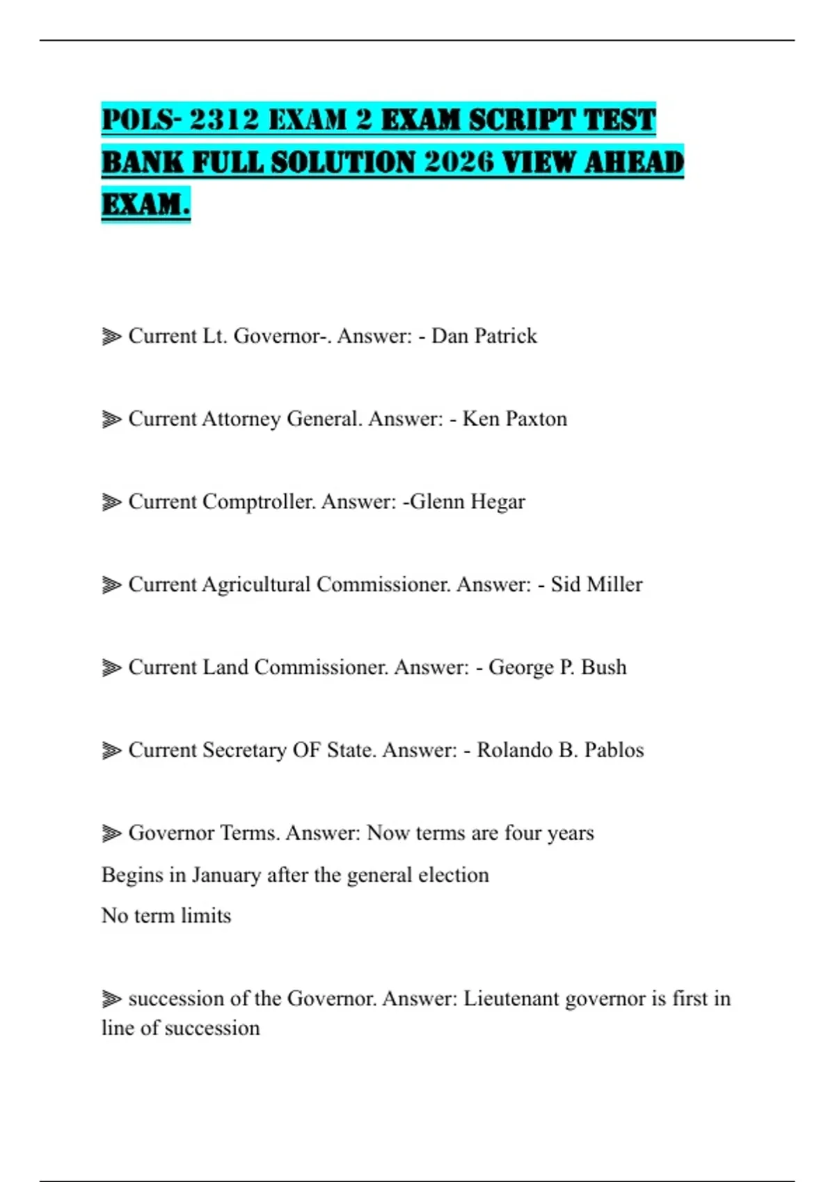 POLS- 2312 EXAM 2 EXAM SCRIPT TEST BANK FULL SOLUTION 2026 VIEW AHEAD ...