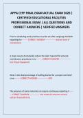 APPA CEFP FINAL EXAM ACTUAL EXAM 2026 &vert; CERTIFIED EDUCATIONAL FACILITIES PROFESSIONAL EXAM &vert; ALL QUESTIONS AND CORRECT ANSWERS &vert; VERIFIED ANSWERS