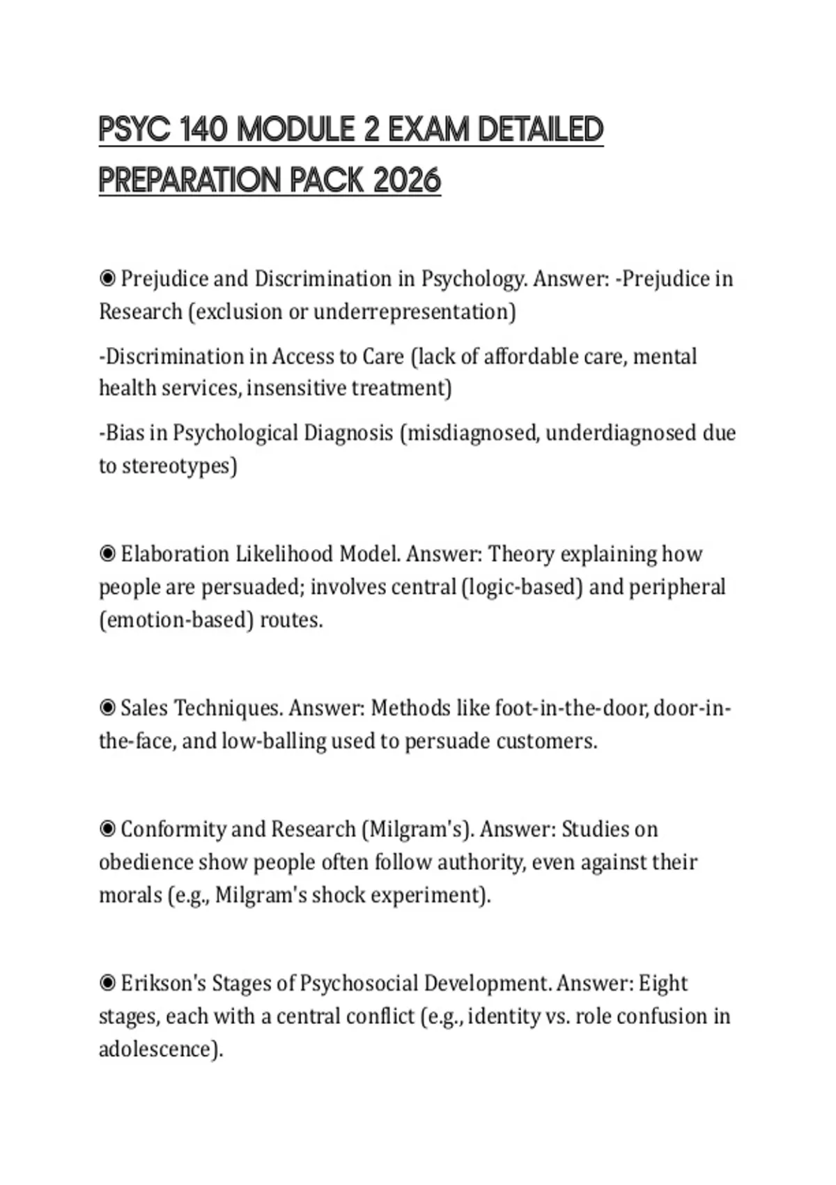 PSYC 140 MODULE 2 EXAM DETAILED PREPARATION PACK 2026 - PSYC 140 ...