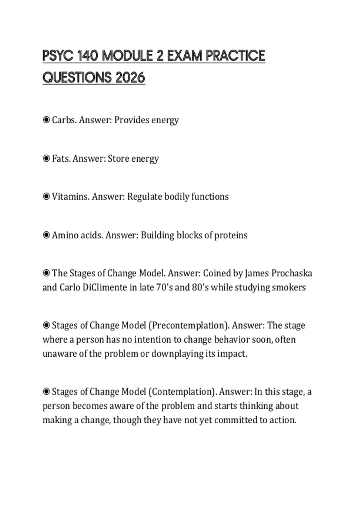 PSYC 140 MODULE 2 EXAM PRACTICE QUESTIONS 2026 - PSYC 140 - Stuvia US