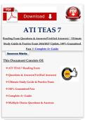 ATI TEAS 7 Reading Exam Questions & Answers&lpar;Verified Answers&rpar; &vert; Ultimate Study Guide & Practice Exam 2026&sol;2027 Update&comma; 100&percnt; Guaranteed Pass &vert;&vert; Complete A&plus; Guide