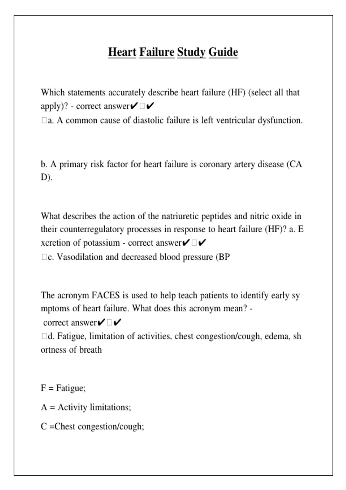 Heart Failure Study Guide Questions and Answers;(Perfect Guide) 2026 / ...