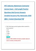 NYC Asbestos Abatement Contractor  License Exam &ndash; Full-Length Practice  Questions And Correct Answers  &lpar;Verified Answers&rpar; Plus Rationales 2026  Q&A &vert; Instant Download Pdf