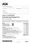  2025 ACTUAL AQA Level 2 Certificate  FURTHER MATHEMATICS 8365&sol;1 Paper 1  NonCalculator Question paper &plus; mark scheme     2025 ACTUAL AQA Level 2 Certificate  FURTHER MATHEMATICS 8365&sol;1 Paper 1 Non-Calculator     Question paper &plus; mark sche