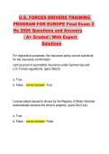 U&period;S&period; FORCES DRIVERS TRAINING PROGRAM FOR EUROPE Final Exam 2 He 2026 Questions and Answers &vert; A&plus; Graded &vert; With Expert Solutions