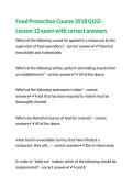 Food Protection Course 2018 QUIZ - Lesson 12 exam with correct answers 