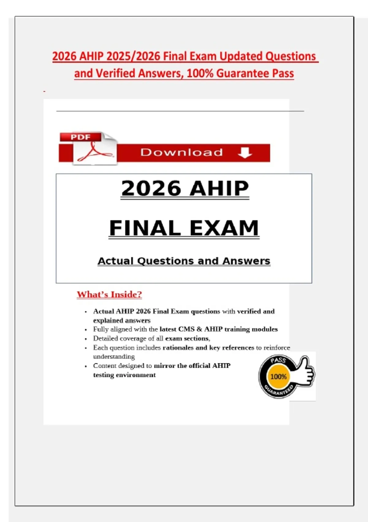 2026 AHIP 2025/2026 Final Exam Updated Questions and Verified Answers ...