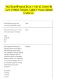 Real Estate Finance Exam 1 with all Correct & 100&percnt; Verified Answers &vert;Latest Version &vert;Already Graded A&plus;